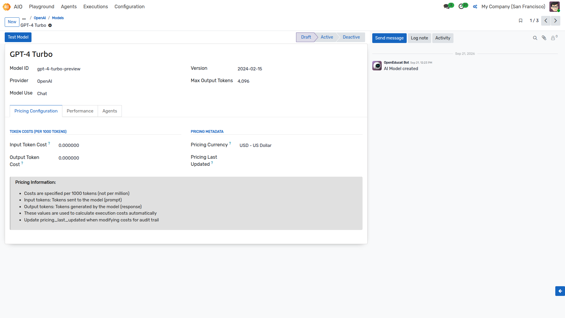 AI Models Configuration Page