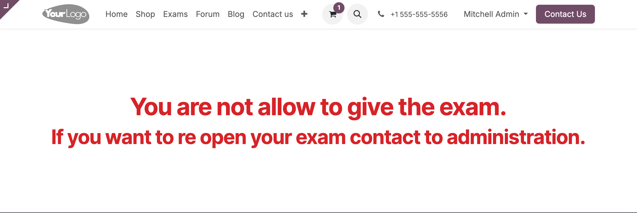 Exam Held Warning Screen