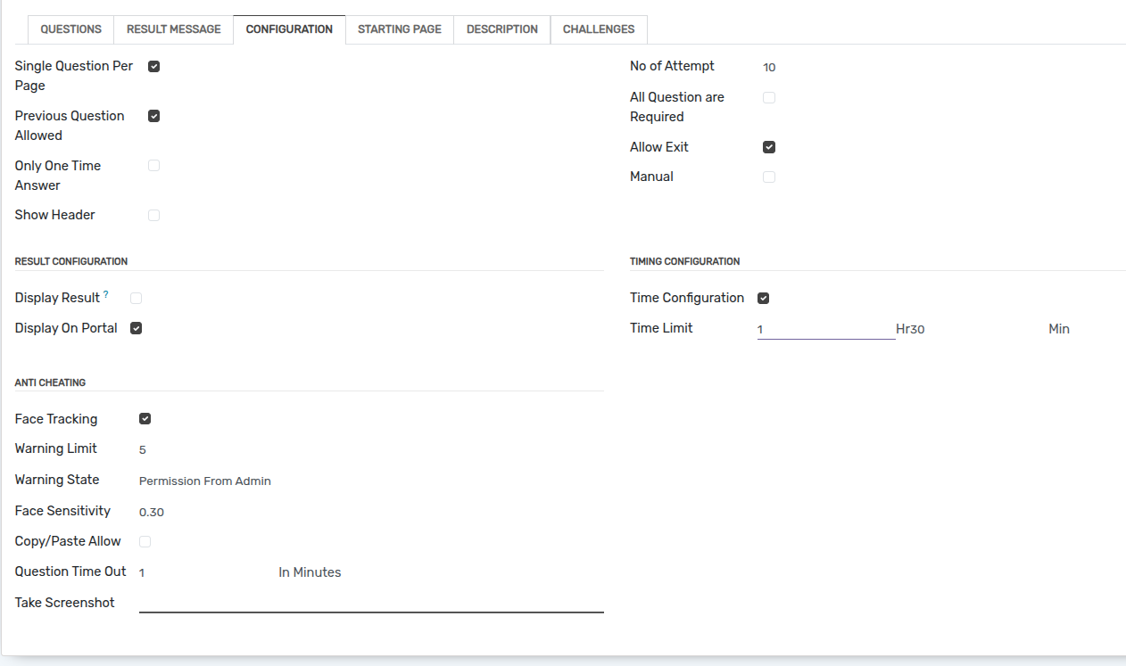 Anti-Cheating Quiz Settings Configuration