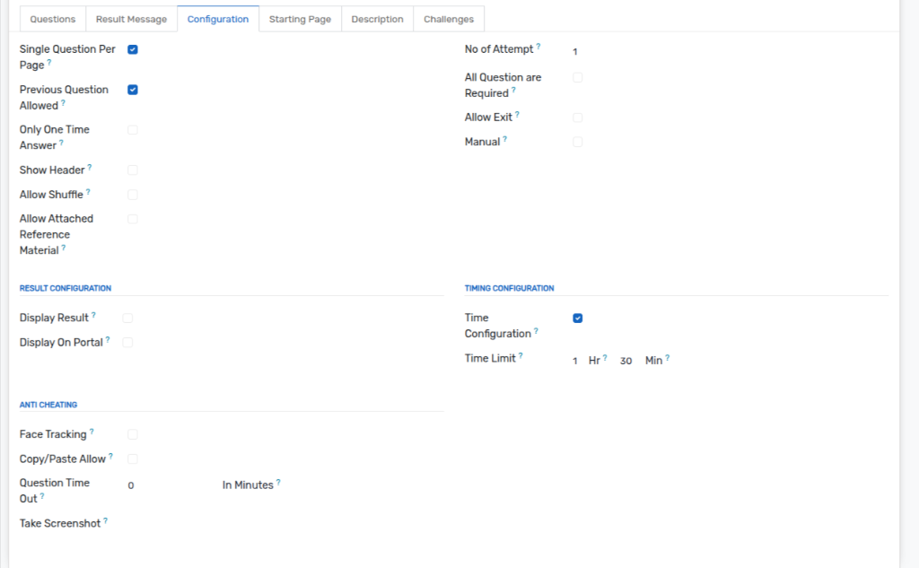 Quiz Rules and Options Configuration Tab