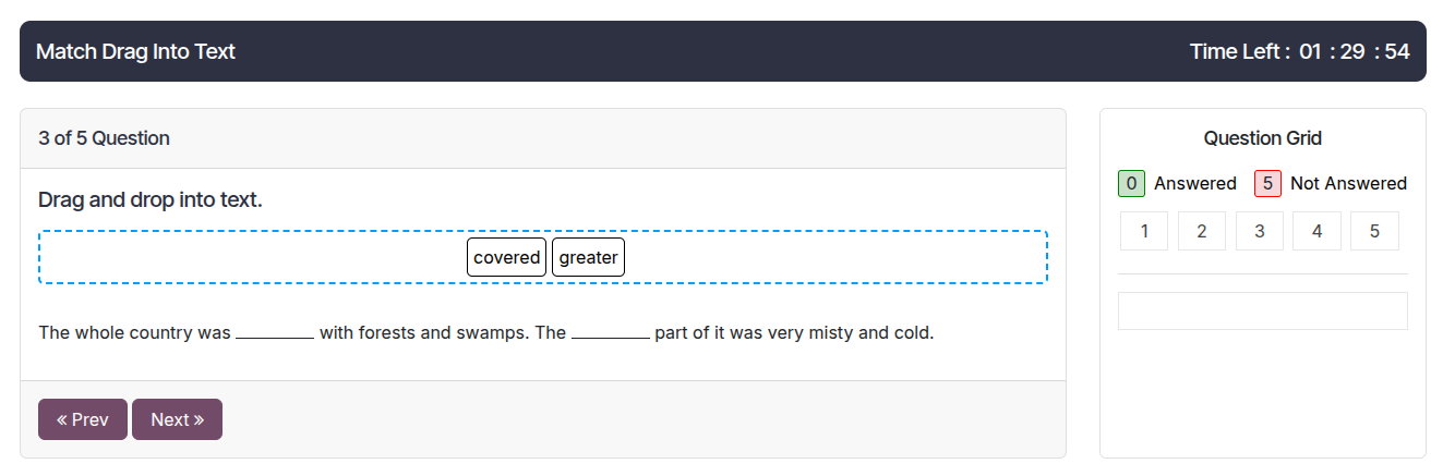 Drag into Text Question Type