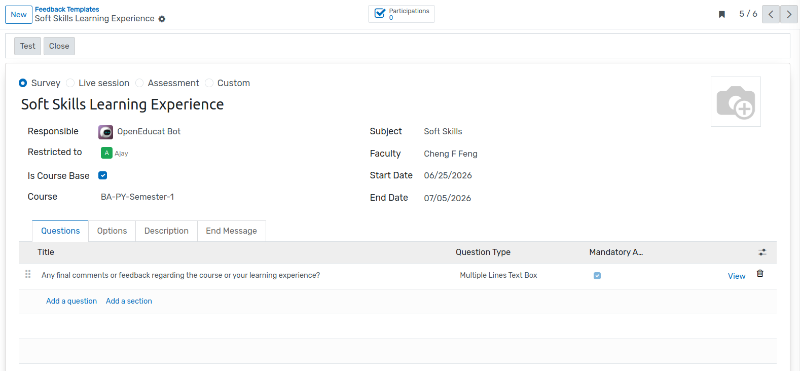 Feedback Template configuration form