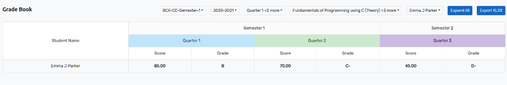 Dynamic GradeBook View with Export XLSX Action