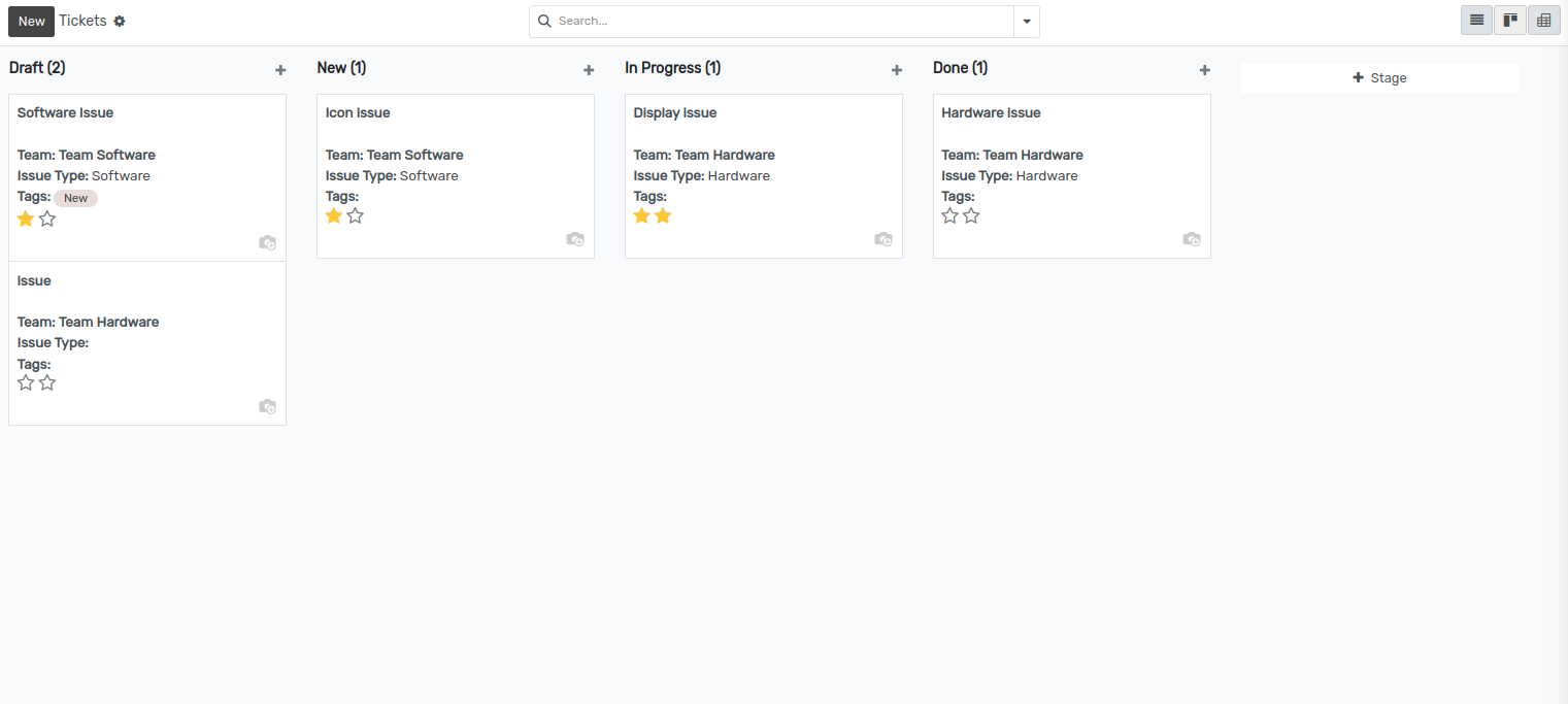 View of a team’s kanban view in OpenEduCat Helpdesk