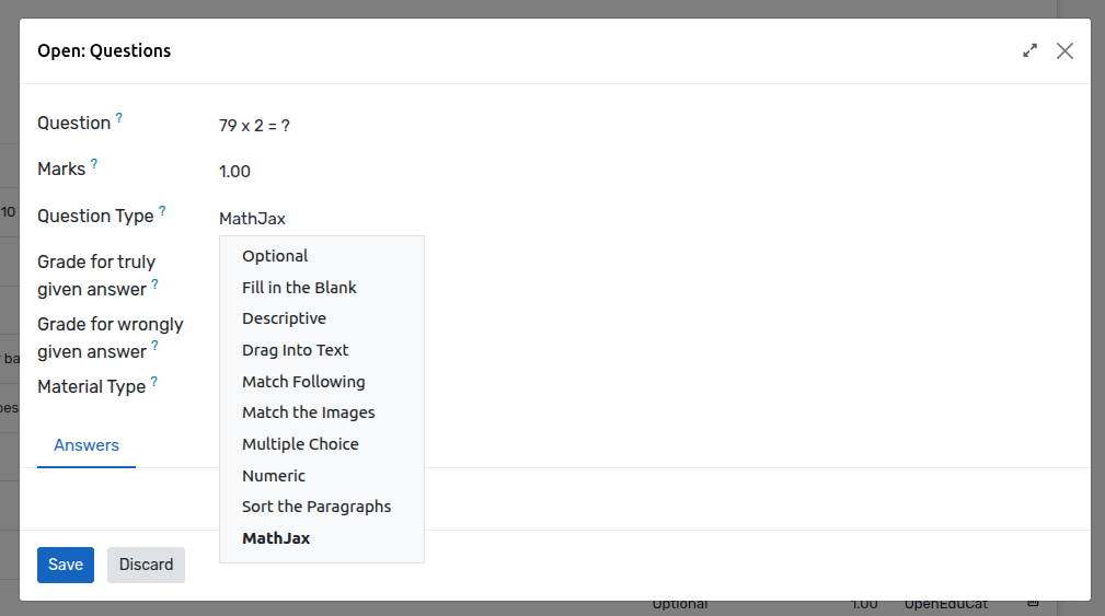 MathJax Question Type Configuration