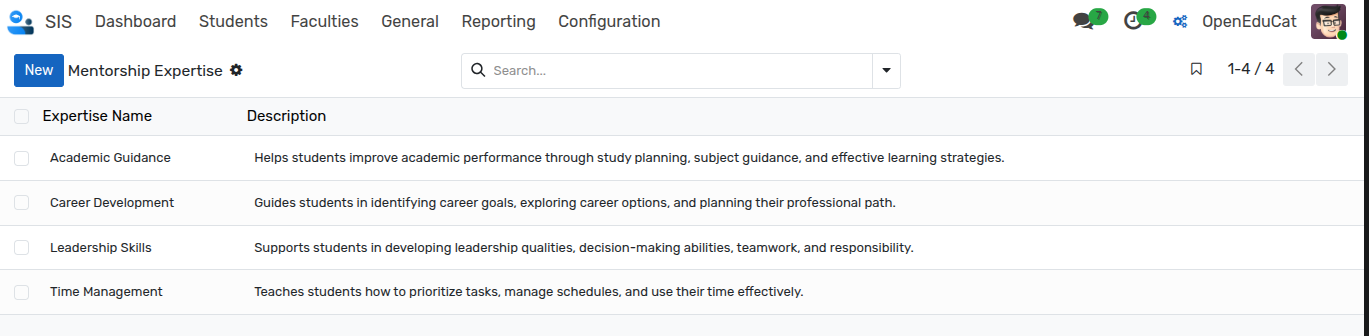 Mentorship expertise configuration