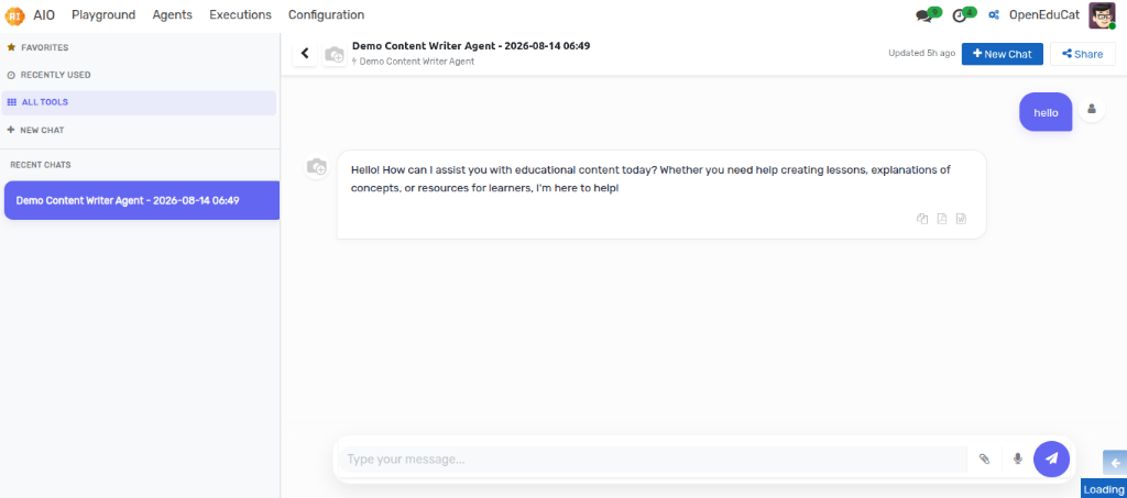 Active AI Playground Chat Session