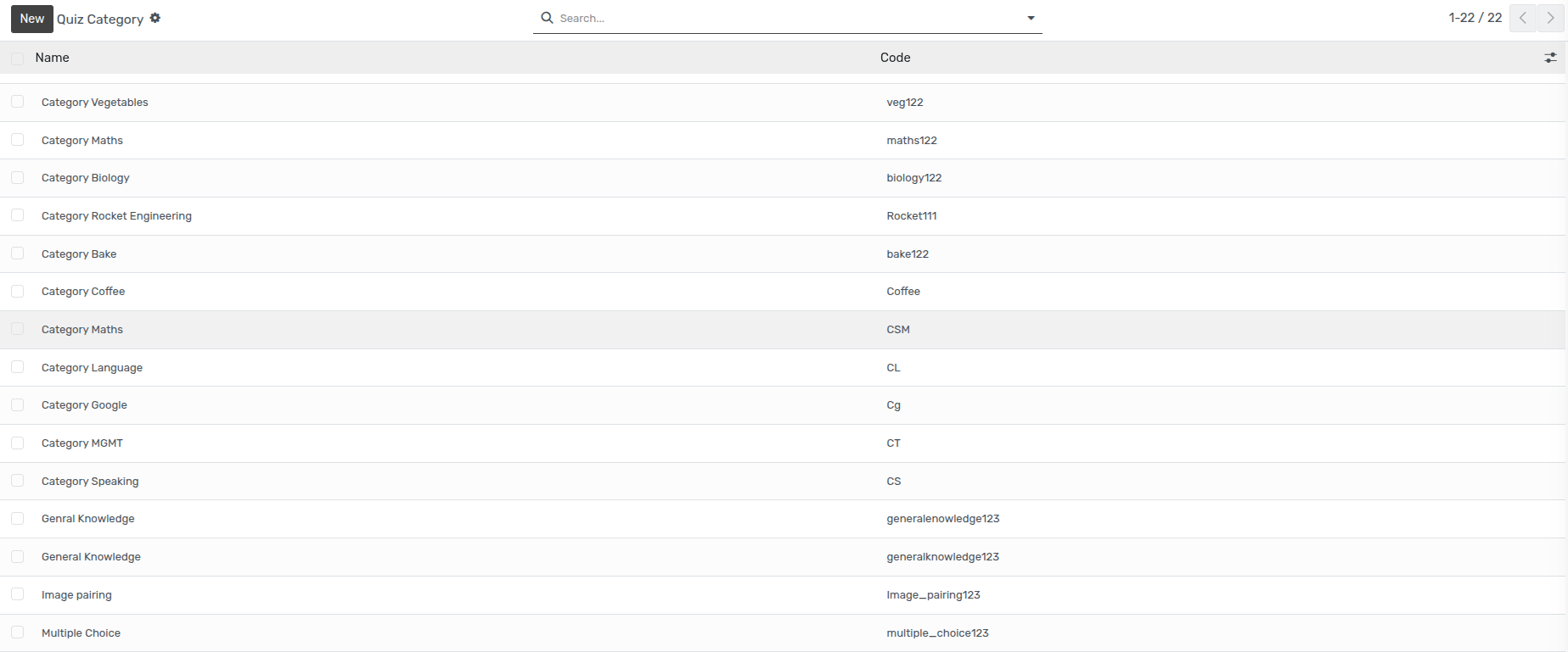 Quiz Categories List
