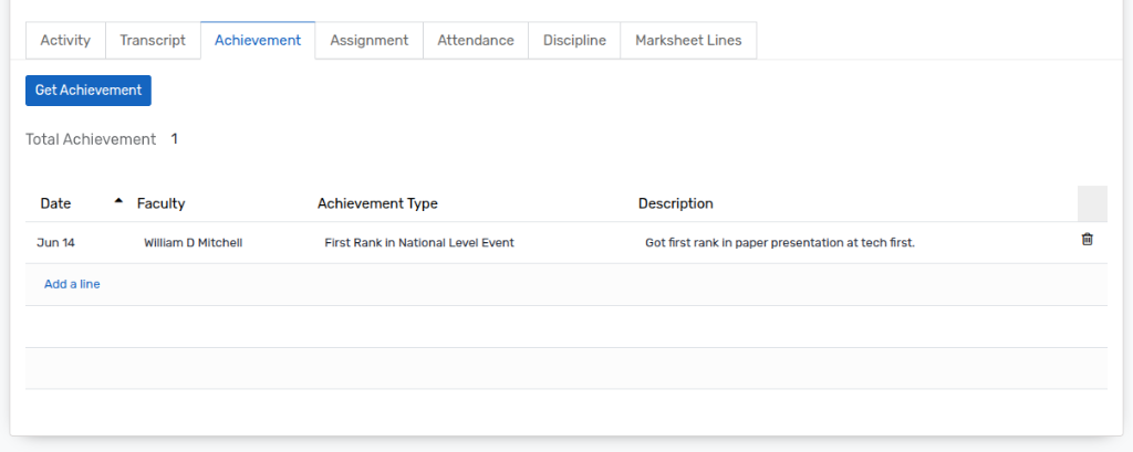 Student Progression Achievement Tab with Get Achievement Button